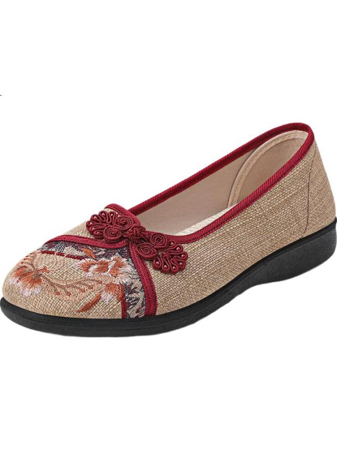 Busheyuan Soft Bottom Breathable Single Shoes With Buckle Mother Shoes Lazy Shoes Old Beijing Cloth Shoes Women 510-1332 Red 35 - Image 3