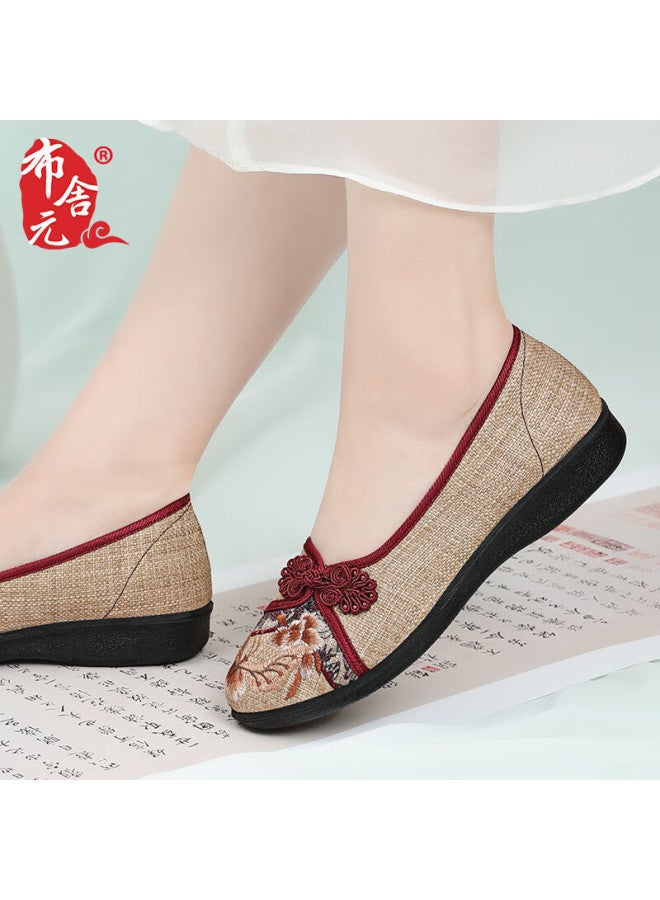 Busheyuan Soft Bottom Breathable Single Shoes With Buckle Mother Shoes Lazy Shoes Old Beijing Cloth Shoes Women 510-1332 Red 35 - Image 1