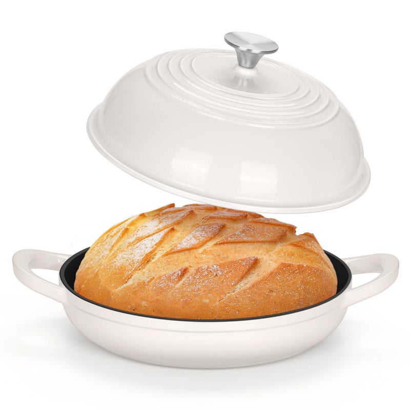 TeamFar TeamFar Cast Iron Dutch Oven for Sourdough Baking 6 Quart Bread Pot with Dome Lid 10 Inch Ceramic Enamel Thick Coated Pan NonToxic  NonStick White
