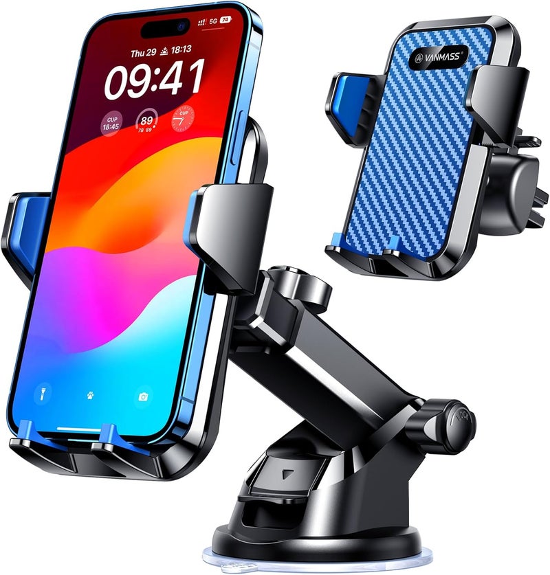 VANMASS 【85+LBS Strongest Suction & Military-Grade Ultimate Car Phone Mount【Patent & Safety Certs】 Cell Phone Holder Truck for Dashboard Windshield Vent for iPhone 17 Pro Max 16 15 Desk Mounts, Blue - Image 1
