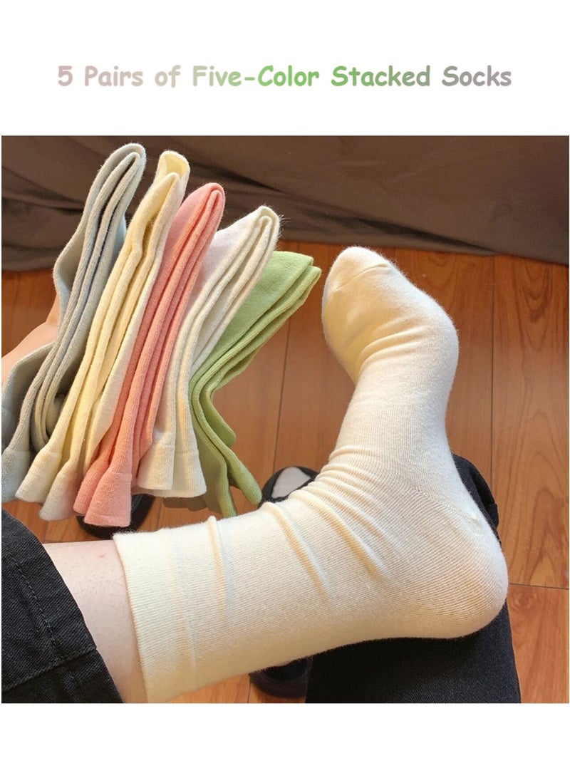 تابيت 5 أزواج المرأة منتصف العجل جوارب القطن مجموعة، جوارب معتدلة الطول التنفس للمنزل والخارج ارتداء، ناعمة الجوارب اليومية مناسبة للربيع والخريف - Image 2