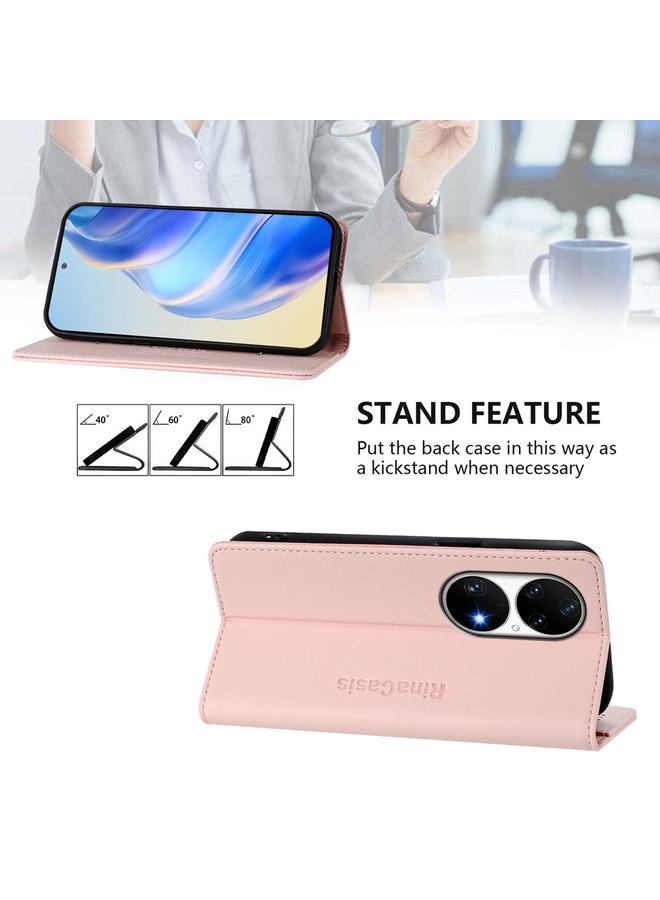S-TOP Case For Huawei P50 Pro RC01 Dual-Folded Magnetic Suction RFID Leather Phone Case - Image 4