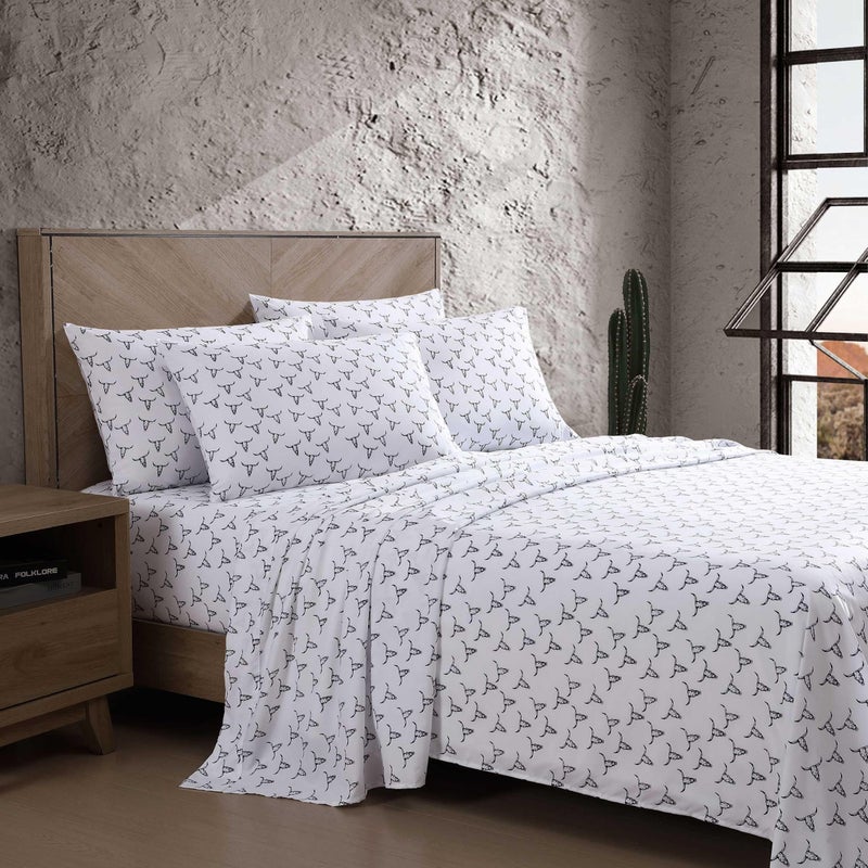 Wrangler - Twin XL Bed Sheets  Breathable & Wrinkle Resistant Bedding with Matching Pillowcase  Lightweight for Year-Round Use  Dorm Essentials (Steer Skulls Black) - Image 2