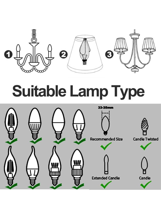Zikra 6Pcs Chandelier Lamp Shades, Clip-On Metal Frame-Cloth Lampshade Small Pendant Lampshade for Modern European Style Droplight Wall Lamp Candle Crystal Chandelier, Decorate Home Hotel KTV (White) - Image 2