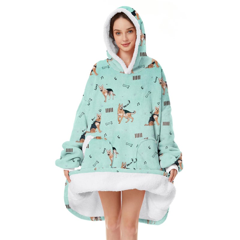 Zando Zando Dog Blanket Hoodie Green Blanket Adlult Oversized Hooded Blanket Cozy Warm Wearable Blanket Hoodies Sherpa Blanket Hoodie with Pocket Thick Fleece Sweater Blanket Gift for Women Men - Image 1