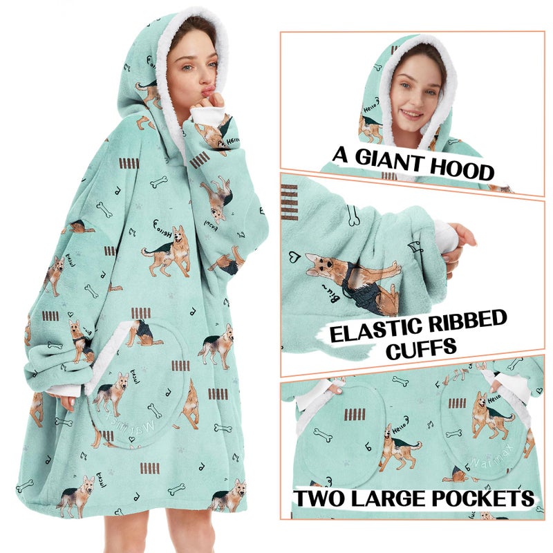 Zando Zando Dog Blanket Hoodie Green Blanket Adlult Oversized Hooded Blanket Cozy Warm Wearable Blanket Hoodies Sherpa Blanket Hoodie with Pocket Thick Fleece Sweater Blanket Gift for Women Men - Image 3