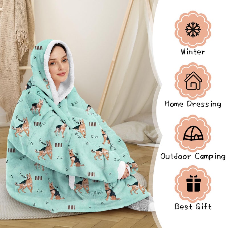 Zando Zando Dog Blanket Hoodie Green Blanket Adlult Oversized Hooded Blanket Cozy Warm Wearable Blanket Hoodies Sherpa Blanket Hoodie with Pocket Thick Fleece Sweater Blanket Gift for Women Men - Image 4