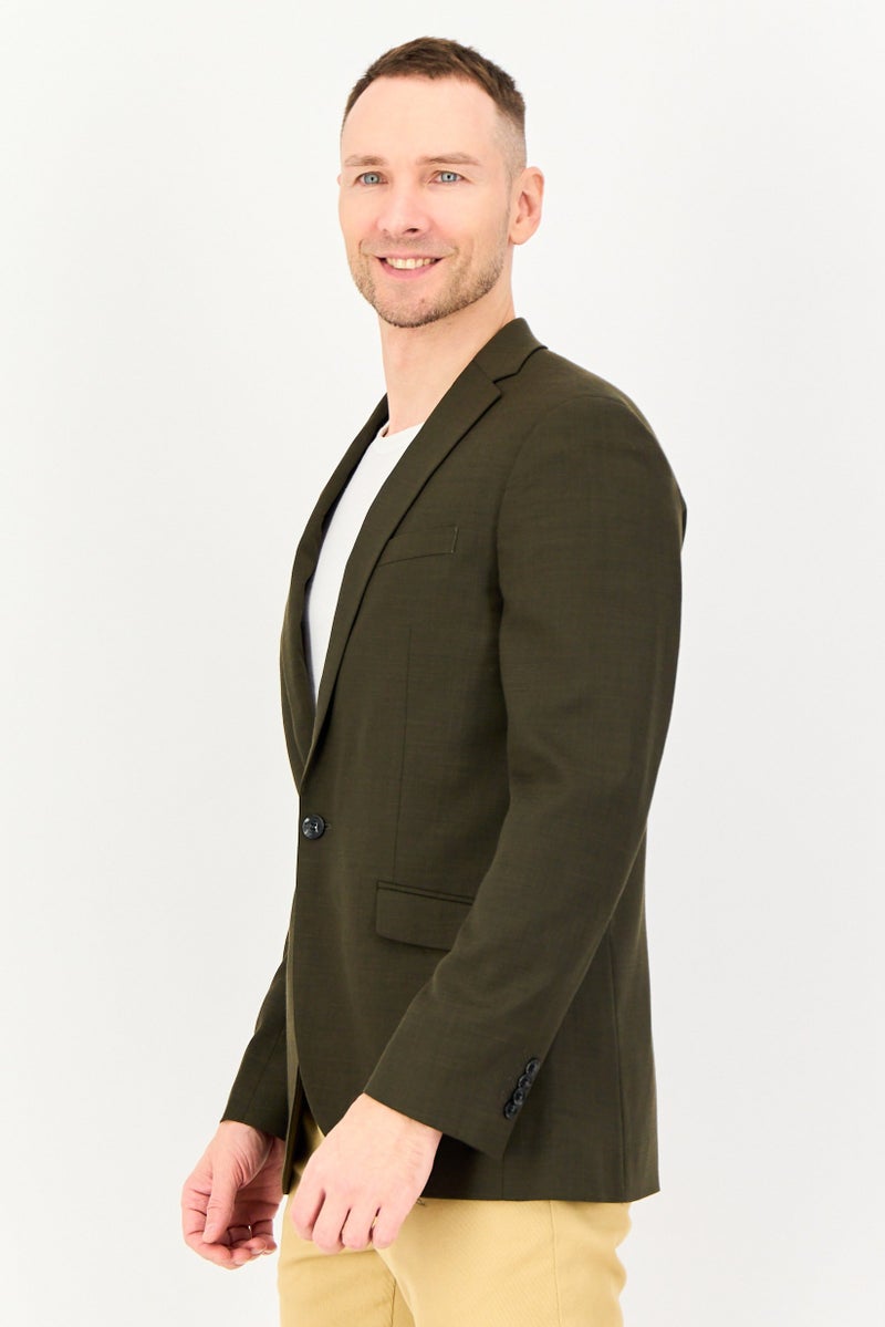 TOPMAN Men Regular Fit Notched Collar Plain Blazer, Olive - Image 3