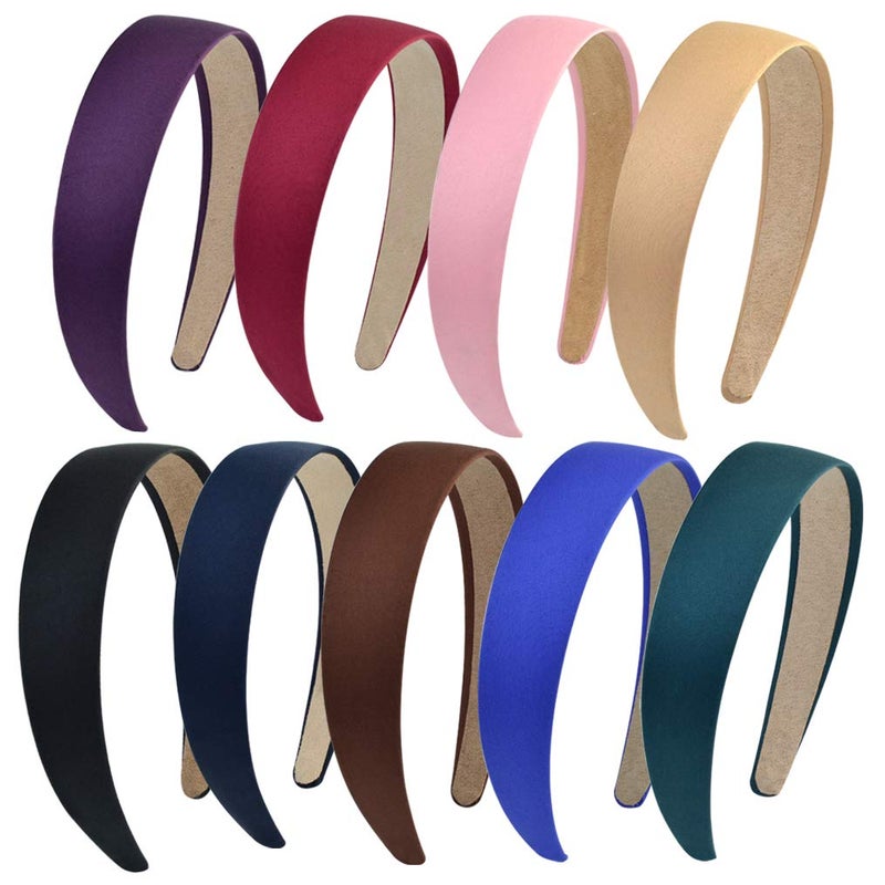 HOVEOX 9 Pieces Hard Headbands 1 Inch Wide Nonslip Ribbon Hairband for Women Girl Mixed Colors