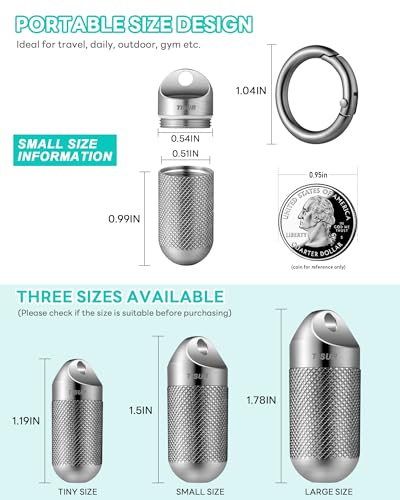 TISUR Titanium Keychain Pill Holder Small Metal Pill Case Pill Organizer Portable Waterproof Pill Container Travel Pill Bottle Box for Purse Small051inch - Image 5