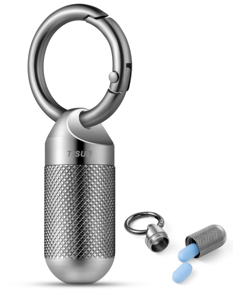 TISUR Titanium Keychain Pill Holder Small Metal Pill Case Pill Organizer Portable Waterproof Pill Container Travel Pill Bottle Box for Purse Small051inch - Image 3