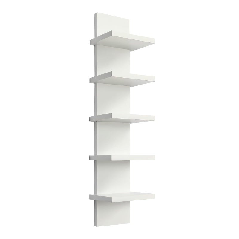 YEXEXINM 5 Tier Wall Shelf Unit  Narrow Smooth Laminate Finish  Vertical Column Wall Decor Mount Floating Storage Home Decor Organizer Tall Tower Utility Shelf for Bedrooms Living RoomsWhite