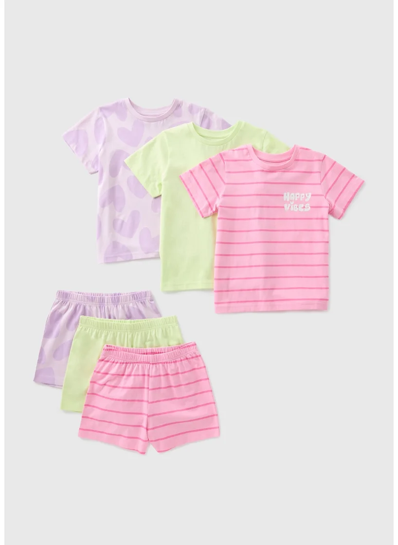 Matalan Girls 3 Pack Pink Heart Pyjamas