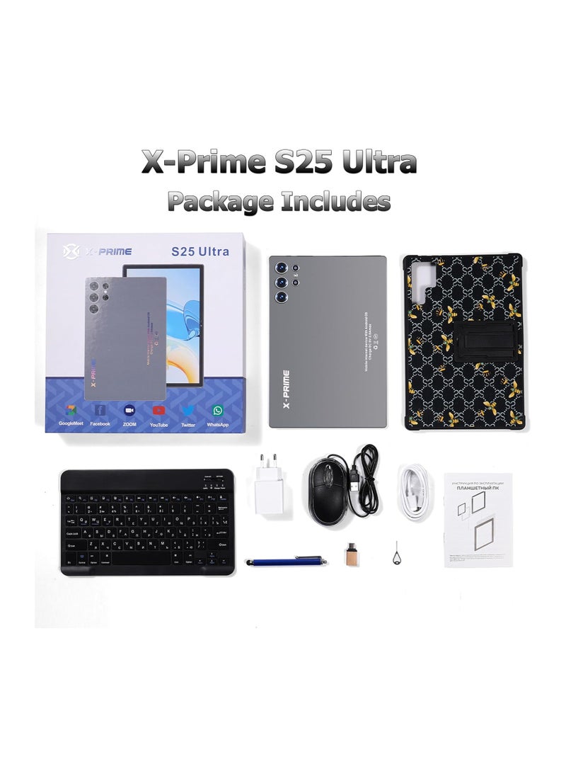 X - Prime - 10.1-Inch HD+ AMOLED Display Android 15 Smart Tablet with Keyboard and Mouse 12GB RAM 512GB ROM Dual SIM 5G Wi-Fi S25 Ultra Tab Grey - Image 1