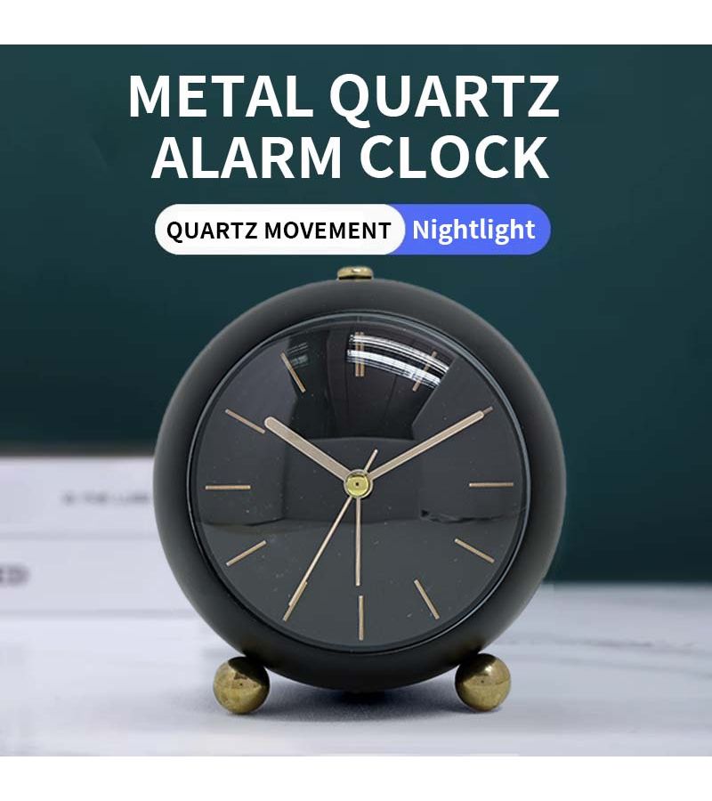 A 5 Inch Midnight Black Silent Round Alarm Clock With Metallic Feel Portable Bedside Table Clock Creative And Stylish Home Decor For Bedroom Living Room Christmas Valentine New Year Gift - Image 3