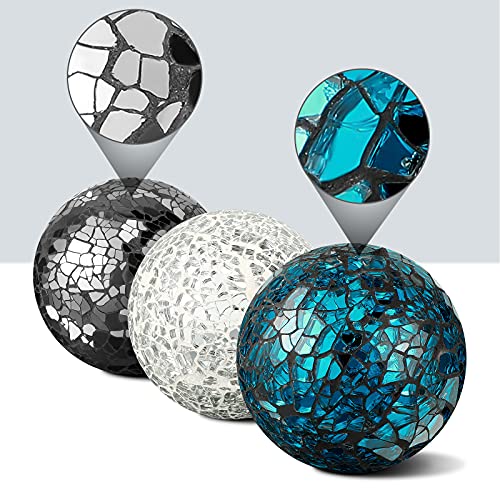 Cunhill 6 Pieces Decorative Balls for Bowls 6.5 cm / 2.5 Inch Orbs Glass Balls for Centerpiece Bowls Mosaic Sphere for Home Decoration Dining Table Christmas Party (Sliver,Turquoise,Black) - Image 3