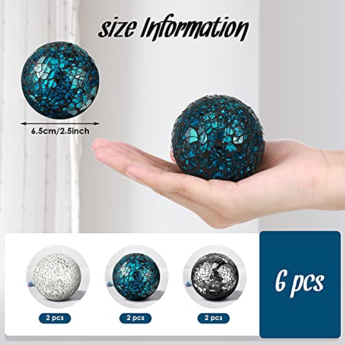Cunhill 6 Pieces Decorative Balls for Bowls 6.5 cm / 2.5 Inch Orbs Glass Balls for Centerpiece Bowls Mosaic Sphere for Home Decoration Dining Table Christmas Party (Sliver,Turquoise,Black) - Image 2