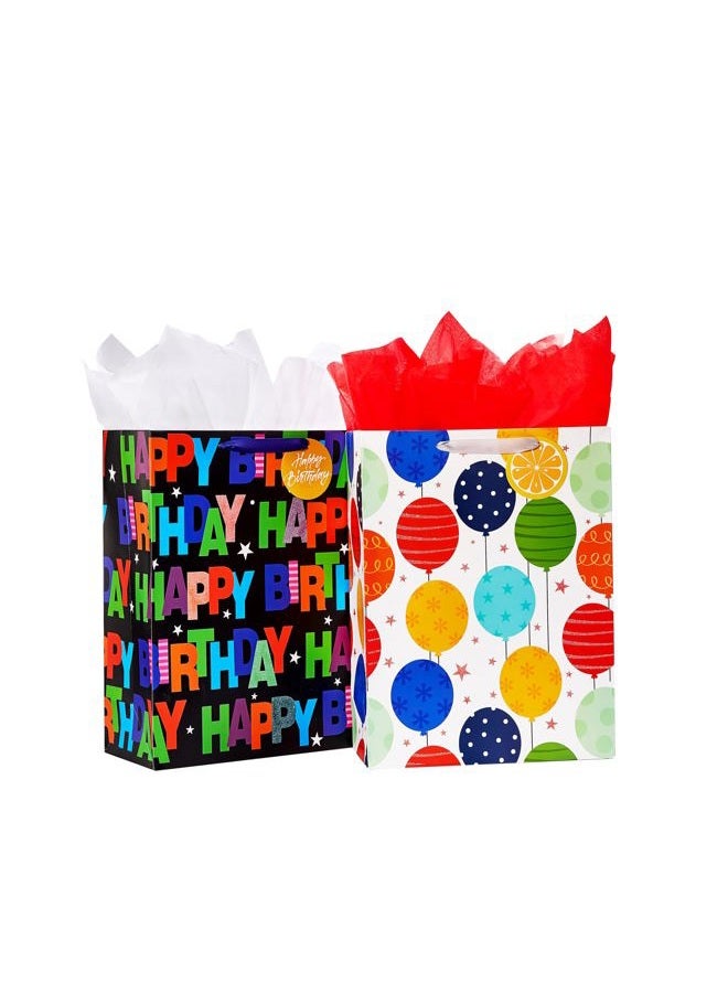 Bobobag 2 Pack 16.5" Large Gift Bag with Tissue Paper for Birthday Party (Balloons) - Image 1