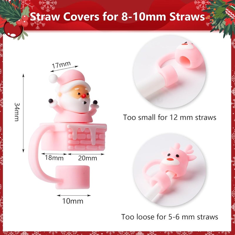 BULKITEM 6Pcs Christmas Pink Straw Cover Cap for Stanley Cup 40oz/30oz Tumbler, 10mm Reusable Cute Drinking Straw Topper Accessories, Portable Protector Plugs Decorations Gifts for Party Christmas - Image 2