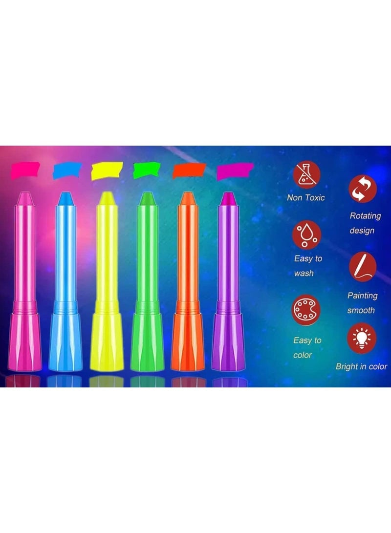 12 Pcs Face Paint Crayons Glow, Black Light Makeup Neon Face and Body Markers, Glow in The Dark UV Face Paint Crayons, Non-Toxic, for Halloween Masquerades Easter Festivals Party, 12 Color - Image 4