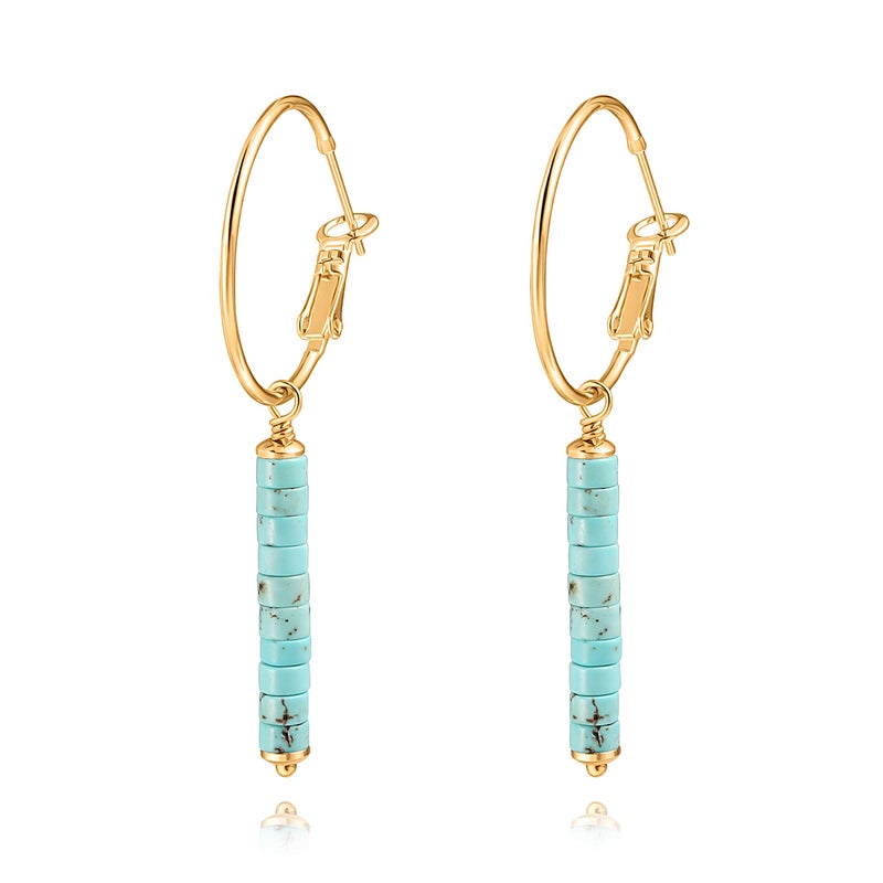 SOFYBJA Gold Huggie Hoop Drop Dangle Earrings Turquoise Beads Gemstone Earrings Boho Handmade Lightweight Jewelry for Women - Image 1