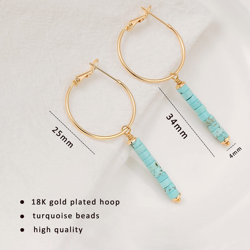 SOFYBJA Gold Huggie Hoop Drop Dangle Earrings Turquoise Beads Gemstone Earrings Boho Handmade Lightweight Jewelry for Women - Image 4