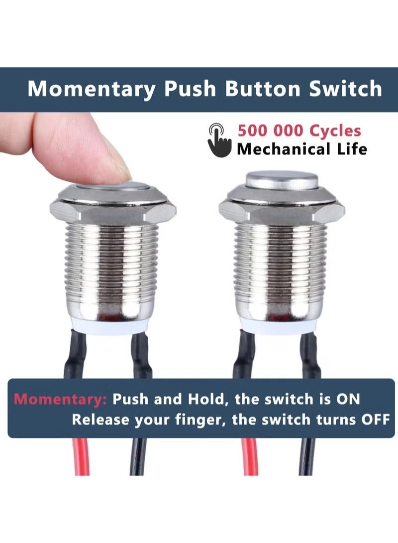 Momentary Switch, Latching Push, 5 Pcs High Round Head Button Switch, Waterproof Metal Air Horn Push Button, with Pre-soldered Cable Stainless Steel 1NO 12V 24V 36V IP66 Without LED - Image 2