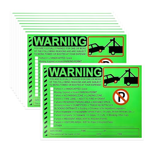 ZNDAW 20 PCS Parking Violation Stickers 55 x 75 inch Fluorescent Label No Parking Warning Decals Hard to Remove Super Sticky Towing Warning Sticker for Illegally Parked Vehicle - Image 1