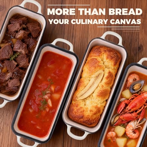 Articasting 11x5 Inch Cast Iron Bread Loaf Pan With Lid, 5.8 Qt Large Loaf Pan for Sourdough Bread Baking, Heavy Duty Dutch Oven Bread Pan For a Crispy Crust, White - Image 3