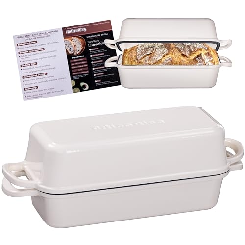 Articasting 11x5 Inch Cast Iron Bread Loaf Pan With Lid, 5.8 Qt Large Loaf Pan for Sourdough Bread Baking, Heavy Duty Dutch Oven Bread Pan For a Crispy Crust, White - Image 1
