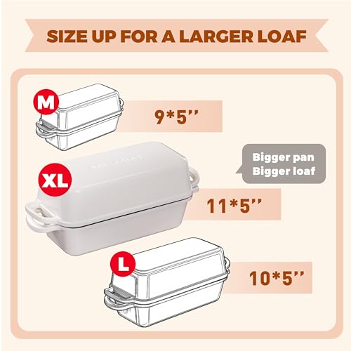 Articasting 11x5 Inch Cast Iron Bread Loaf Pan With Lid, 5.8 Qt Large Loaf Pan for Sourdough Bread Baking, Heavy Duty Dutch Oven Bread Pan For a Crispy Crust, White - Image 5