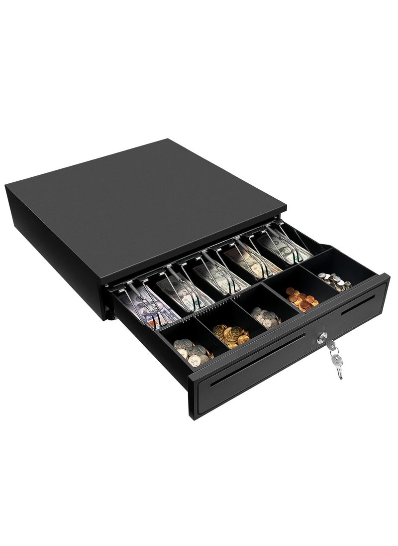 XiuWoo Black Cash Register Drawer, 16" Wide Cash Drawer with Removable Coin Tray, 5 Bill/5 Coin Tray, RJ11 Interface Compatible with Epson POS Square, Cashier Register Till Tray  - Image 1