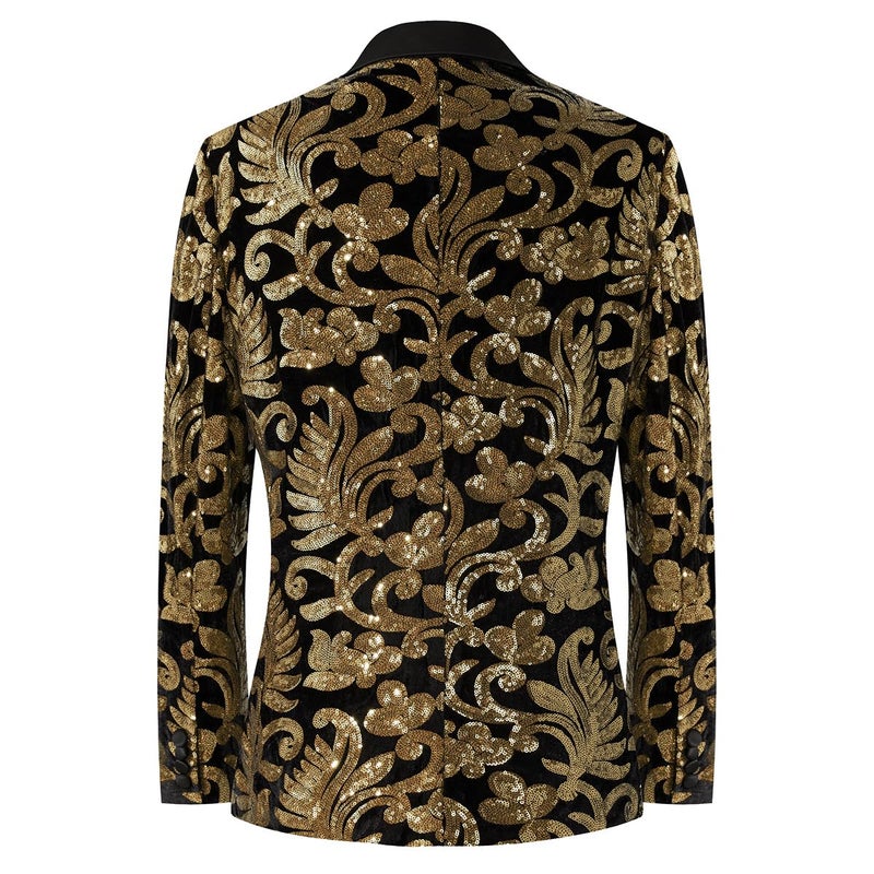 PYJTRL Women's Plus Size Luxury Baroque Floral Embroidery with Sparkling Sequins Formal Evening Jacket Blazer,Black,XXL - Image 2