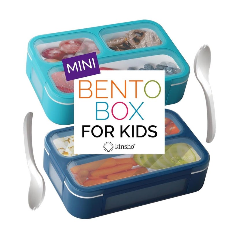 Kinsho Mini Bento-Box Snack Boxes Set of 2 | Small Portion Lunch Containers for Kids Boys Girls Toddlers | BPA Free | Navy & Blue - Image 1