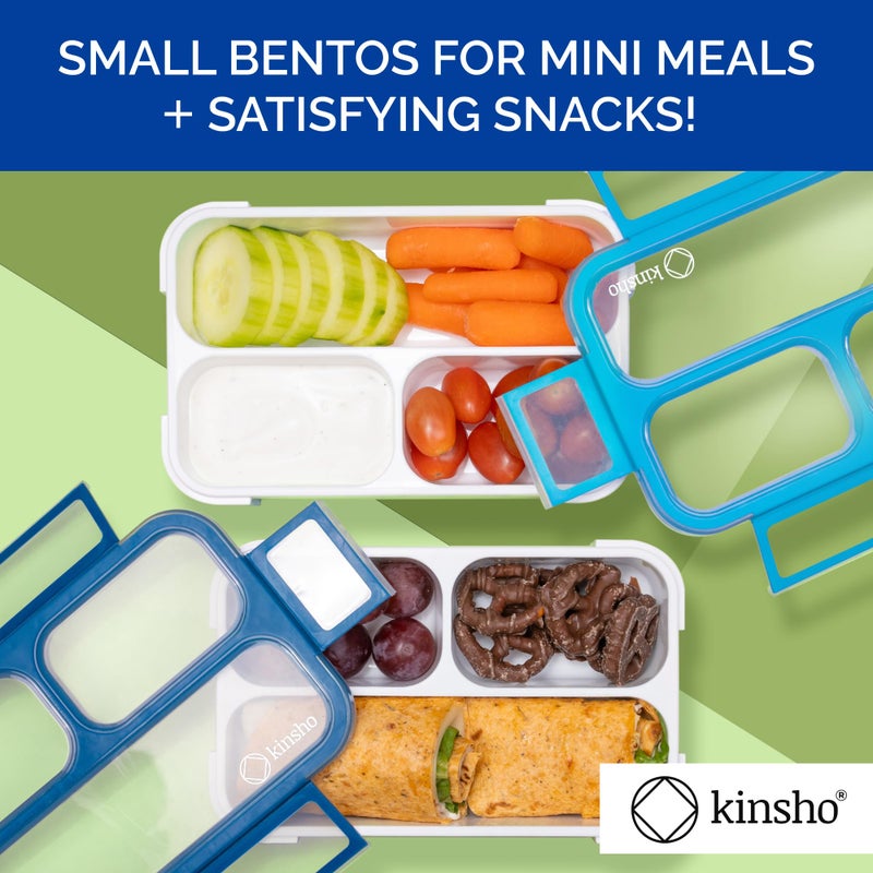 Kinsho Mini Bento-Box Snack Boxes Set of 2 | Small Portion Lunch Containers for Kids Boys Girls Toddlers | BPA Free | Navy & Blue - Image 2