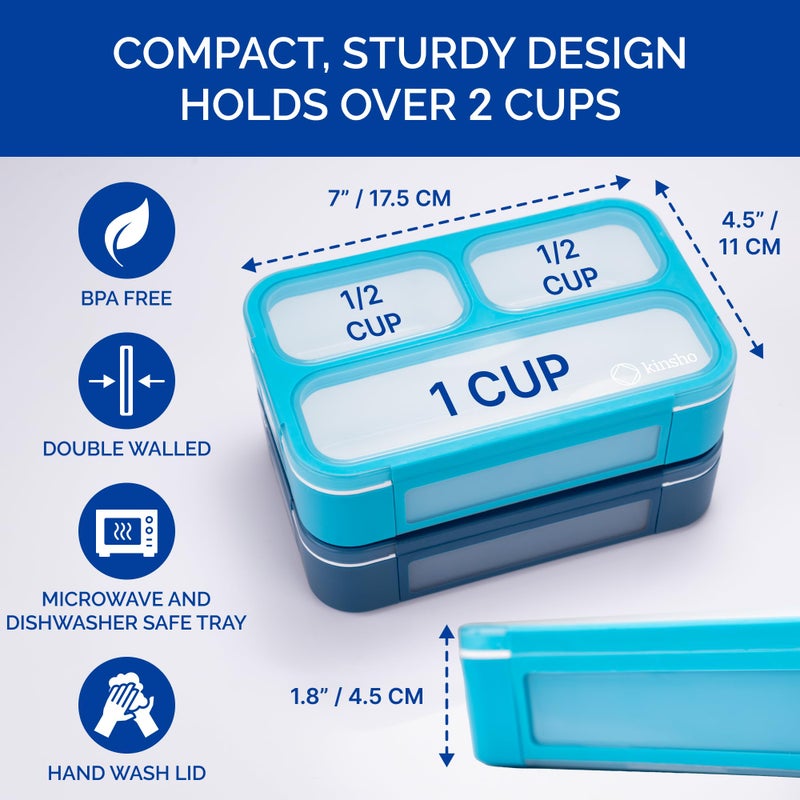 Kinsho Mini Bento-Box Snack Boxes Set of 2 | Small Portion Lunch Containers for Kids Boys Girls Toddlers | BPA Free | Navy & Blue - Image 3