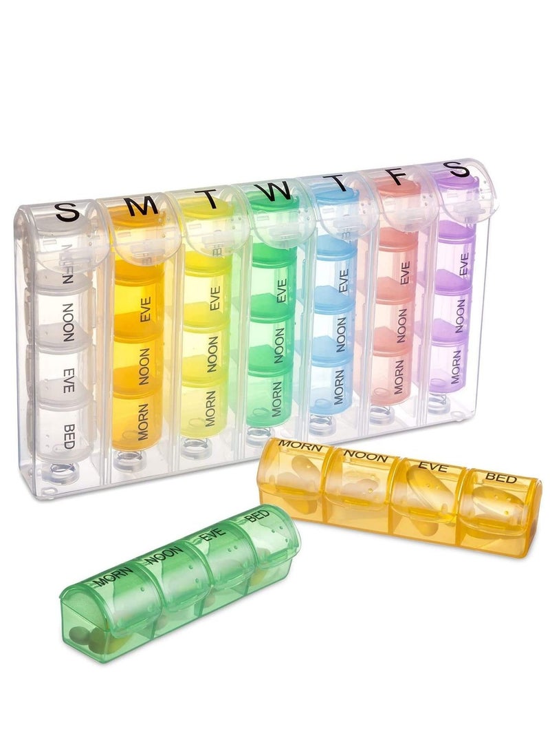 NIBEMINENT Excefore Box 7 Day, Organiser 4 Times a Day Medicine Box, Travel Tablet Boxes Weekly to Hold Medication, Vitamins, Supplements and Cod Liver Oil - Image 1