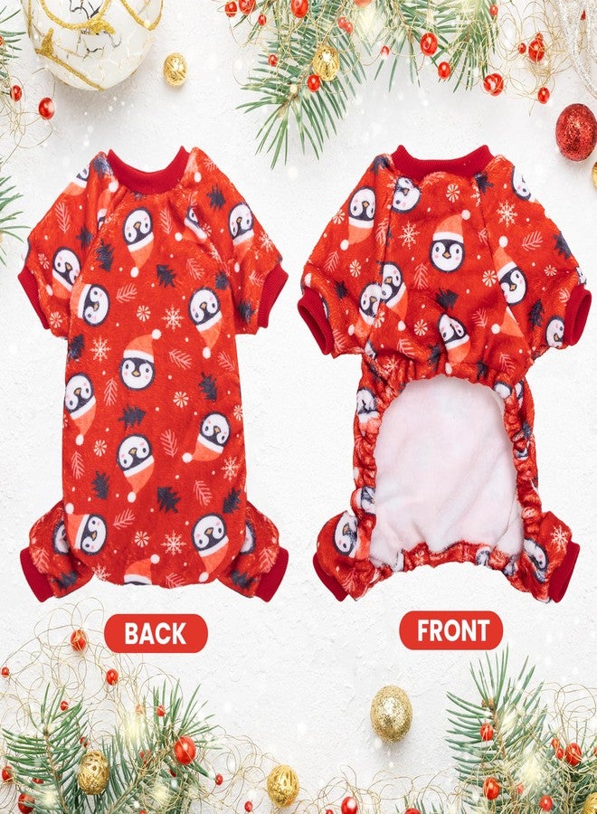 ORZECHKO Christmas Dog Pajamas for Small Dogs, Fleece Warm Winter Dog Pjs Puppy Holiday Apparel Clothes, Cute Penguin Pattern Pet Onesies Dogs Christmas Costume Outfit - Image 3