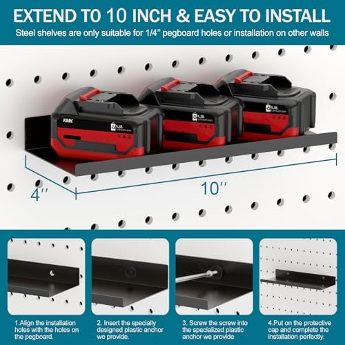 Daanxw 6 Pack 10 X 4 Inch Pegboard Shelves, Metal Peg Board Shelves Accessories, Can Be Used for Walls or Pegboards, Suitable for Bathroom,Kitchen and Garage for Storage and Organization, (Black, 10X4, 6) - Image 3