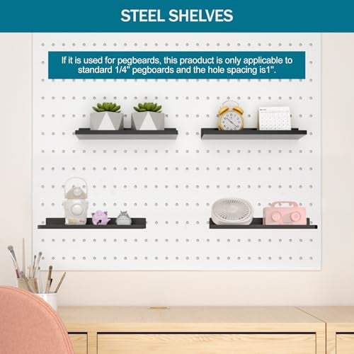 Daanxw 6 Pack 10 X 4 Inch Pegboard Shelves, Metal Peg Board Shelves Accessories, Can Be Used for Walls or Pegboards, Suitable for Bathroom,Kitchen and Garage for Storage and Organization, (Black, 10X4, 6) - Image 2