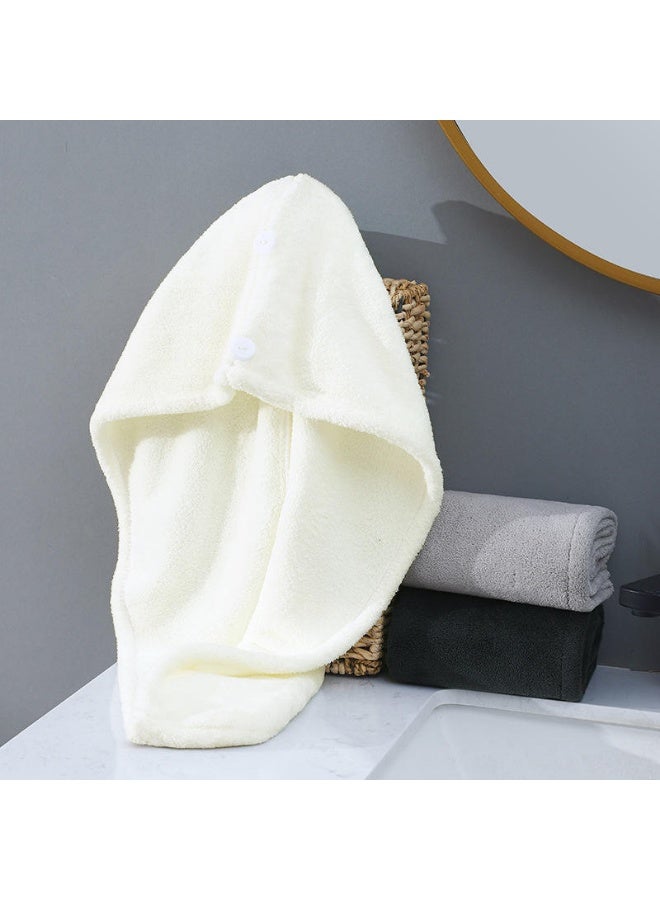 Coral Fleece Hair Drying Towel Cap with Button Closure, Soft Absorbent Wrap for Bath and Travel Use, Quick Dry Head Towel for Women - Image 1