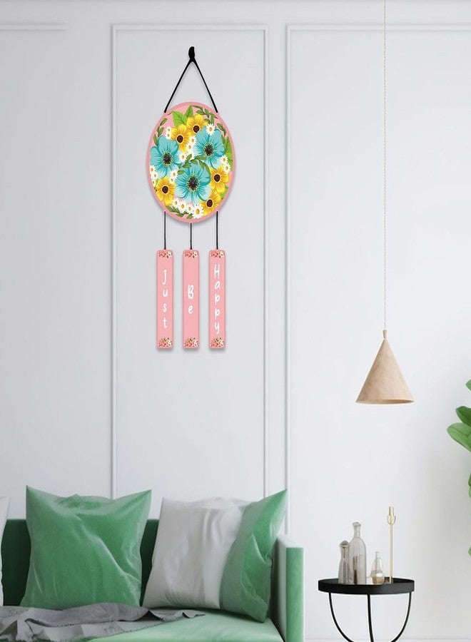 CVANU Just Be Happy & Floral Design Wooden Printed Wall Hanging Board for Wall Decoration (12inchX30inch)_W77 - Image 3