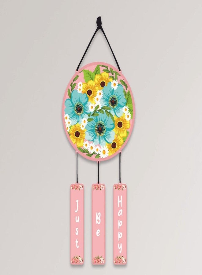 CVANU Just Be Happy & Floral Design Wooden Printed Wall Hanging Board for Wall Decoration (12inchX30inch)_W77 - Image 2