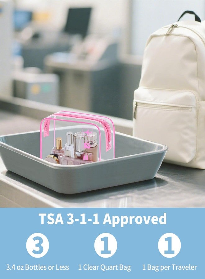 واند إف حقيبة أدوات تجميل معتمدة من إدارة أمن النقل الأمريكية (TSA) من WANDF، عبوتان من حقائب أدوات التجميل الشفافة للسفر، حقيبة مستحضرات تجميل بحجم ربع جالون مزودة بسحاب، حقيبة محمولة متوافقة مع معايير المطارات للنساء والرجال (قطعتان باللون الوردي) - Image 2