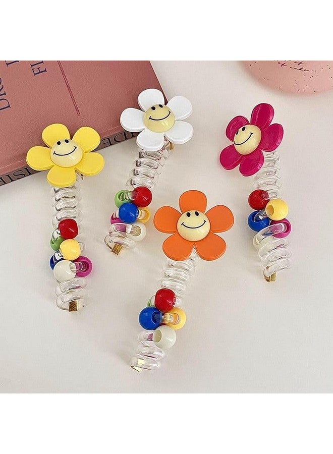 Radhya Accessories Spriral Hairties for Kids Colorful beads Hairties for Girls Cute flower spiral Hairties for Women hair accessories for kids Korean hair accessories (Pack of 2) - Image 1