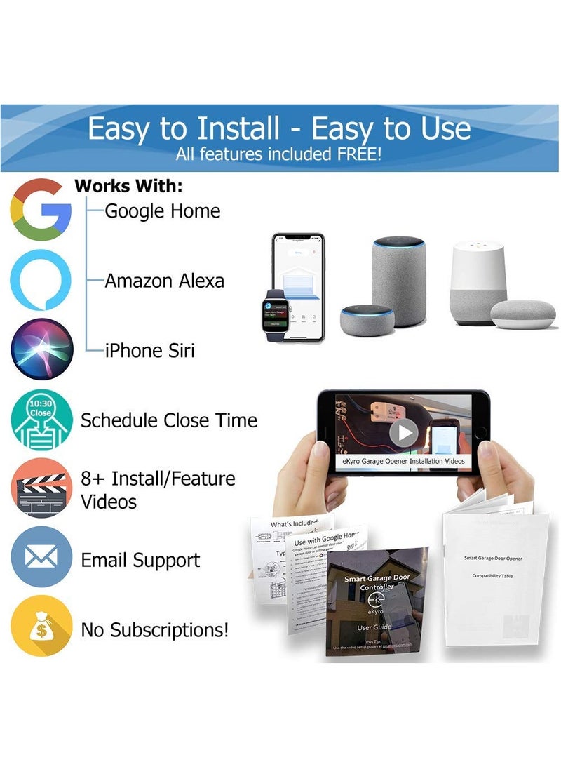 LAESO - Tuya WIFI Smart Garage Door Opener Remote Controller, Smartphone App Control, Compatible with Alexa, Google Home, iPhone, Siri, Android, Door Left Open Alert, Door Security Systems, No Hub Required - Image 1
