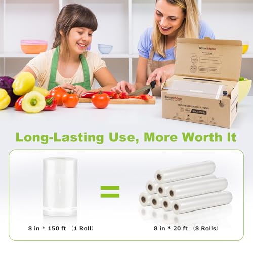 Bonsenkitchen [2025 New] Bonsenkitchen 8” x 150’ Vacuum Sealer Bags Rolls with Cutter for Food Storage, Commercial Grade, BPA Free, Great for Meal Prep and Sous Vide Cooking - Image 3