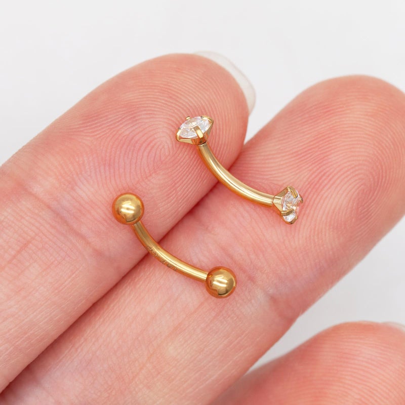 ALACLO 2 Pcs 14k Gold Filled Eyebrow Rings, 16G Threaded Rook Piercing Jewelry, Surgical Steel Vertical Lip Labret Belly Tongue Ring Daith Earring Curved Barbells 8mm - Image 5