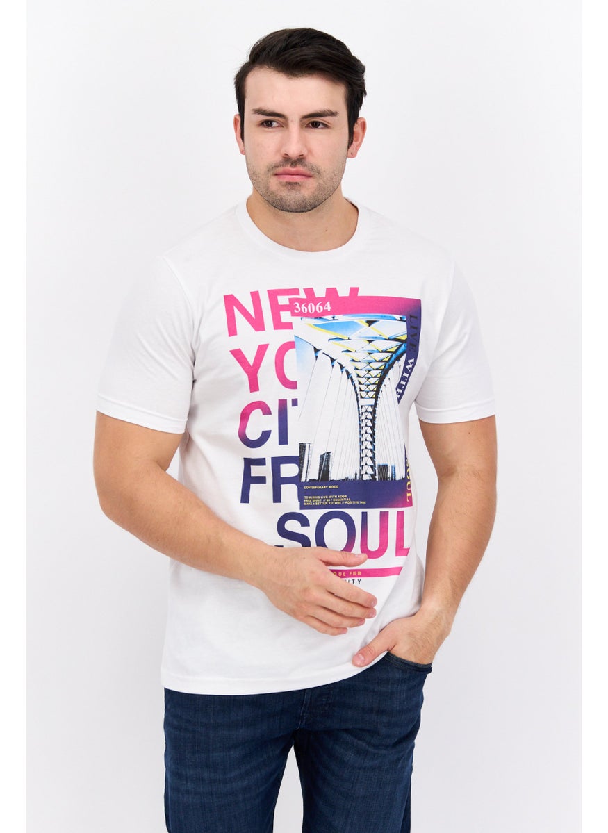 Free Soul Men Crew Neck Short Sleeve Graphic Printed T-Shirt, White  - Image 1