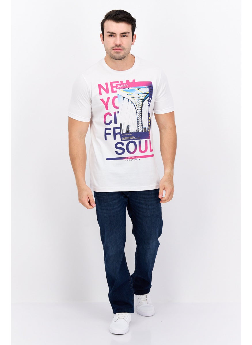 Free Soul Men Crew Neck Short Sleeve Graphic Printed T-Shirt, White  - Image 3
